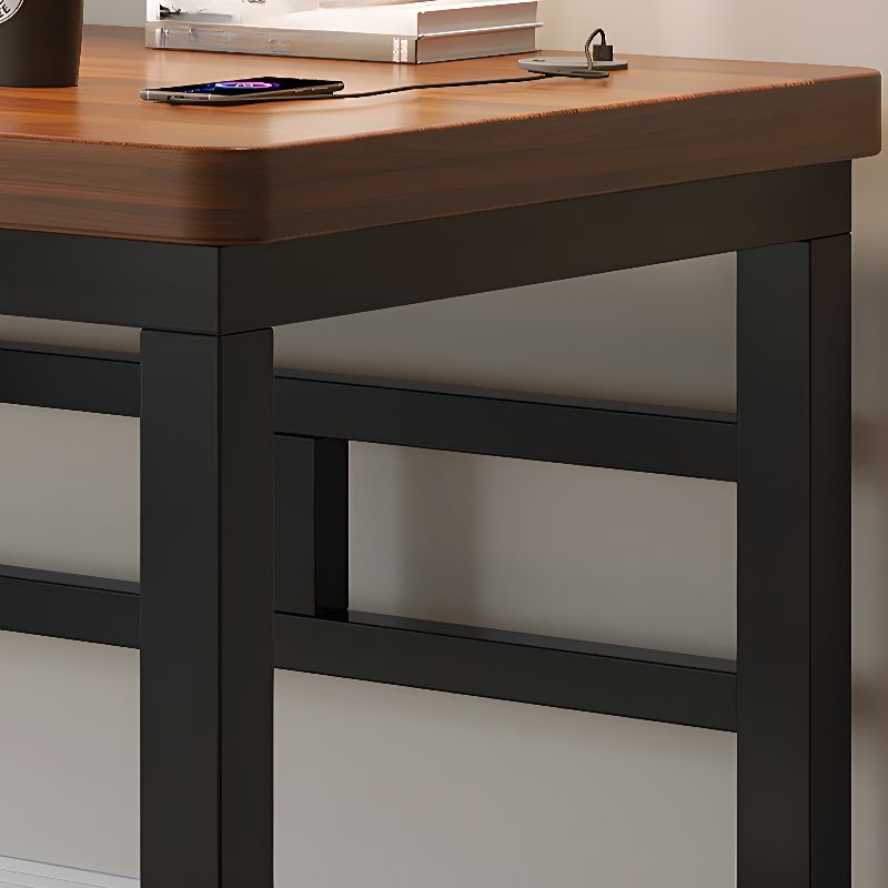 Black/Chalk Rectangular Metal Table with Cable Management, Crack Resistant Twin Support Base, and Rounded Corners