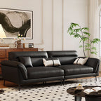 Midnight Black Standard Sofa with Armrest and 3 Pillows for Drawing Room
