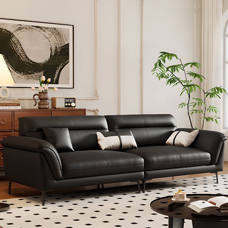 Midnight Black Standard Sofa with Armrest and 3 Pillows for Drawing Room