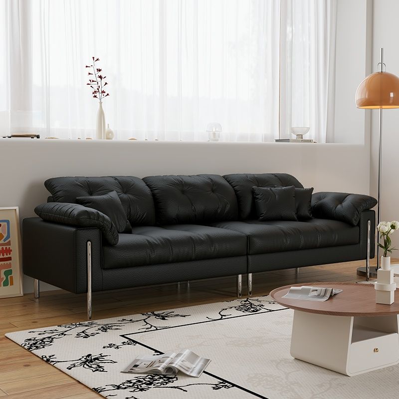 Drawing Room Standard Sofa in Midnight Black/Light Gray/Off-White with Armrest and 3 Pillows