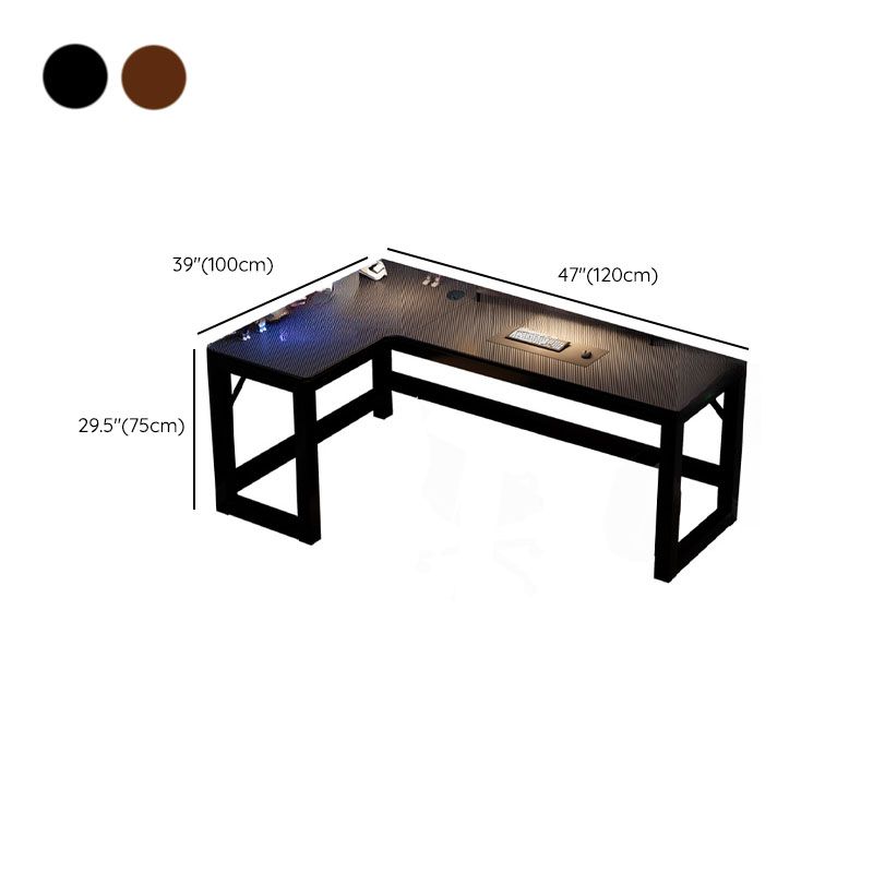 Minimalist L-Shape Auburn Gaming Computer Desk with Trestle Base, Independent Structure, and Wire Management in Manufactured Wood