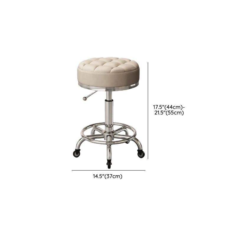 Height-Adjustable Swivel Backless Stool with Rollers, Upholstered Seat, Alloy Frame, and Moveable Design