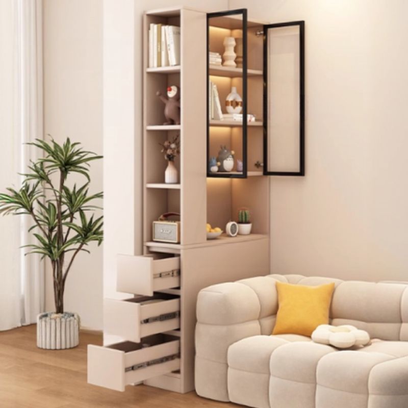 Detached Damp-proof Scratch-immune Accent Cabinet with 4 Exterior Shelves, Glazed Door, Chalk/Sepia Top, and Soft Close Drawer