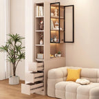 Detached Damp-proof Scratch-immune Accent Cabinet with 4 Exterior Shelves, Glazed Door, Chalk/Sepia Top, and Soft Close Drawer