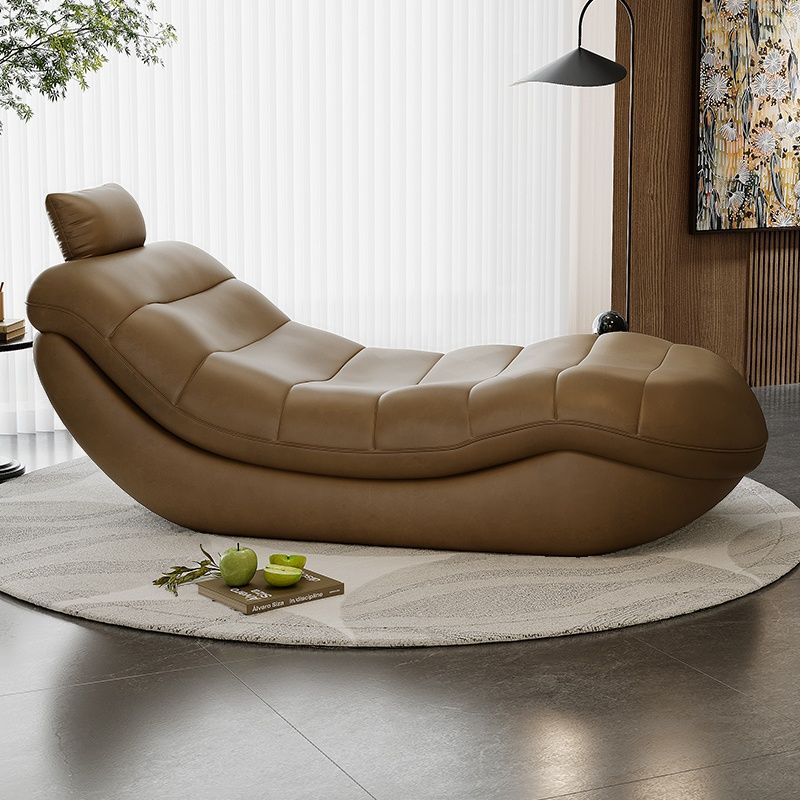Contemporary Solid Color Reclining Chaise Lounge Indoor with Natural Wood and Ergonomic Padded Design
