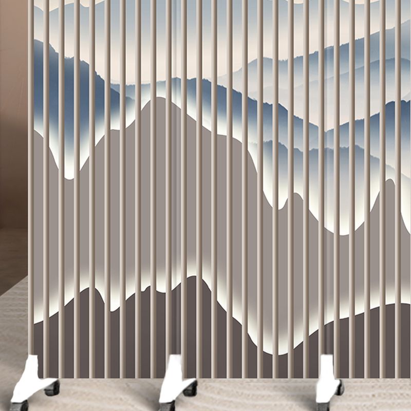 Indoor Opaque Collapsible Temporary Wall with Wheels, Natural Wood Frame, 6 Panels, and Double Sided Print