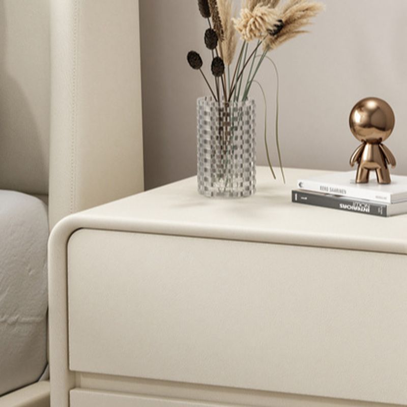 Modish Nightstand With Drawer Organization, 2 Drawers, Pleather Countertop, and Leg