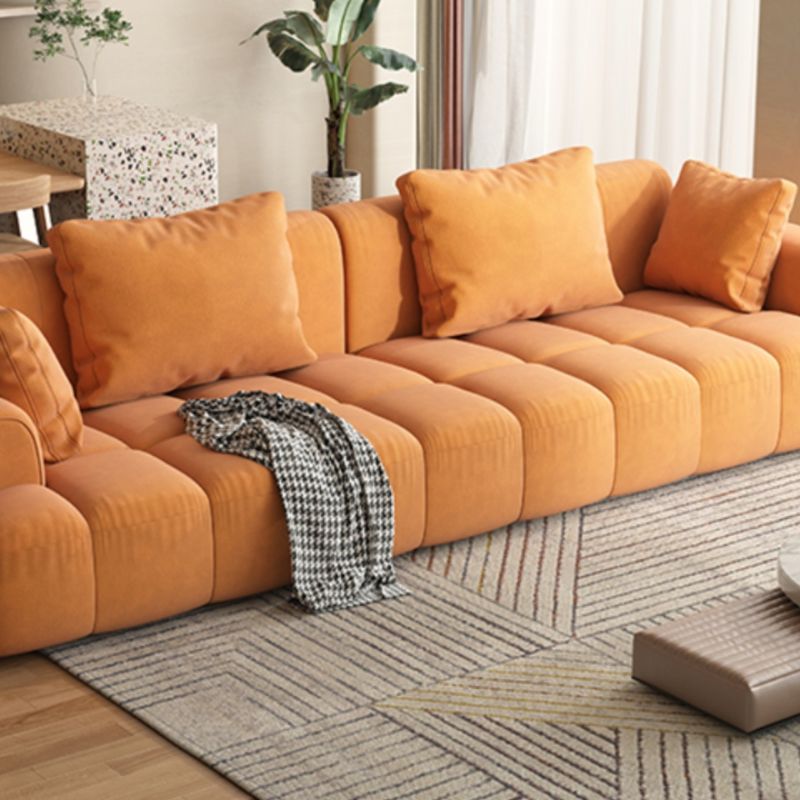Flannel Sofa in Gray/Olive Green/Off-White with 4 Pillows