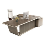 Scratch-proof Desk with 2 Drawers, Cabinet, Dual Footing Base, Exterior Shelf, Cable Management, Front Splash, and Cooling Hole
