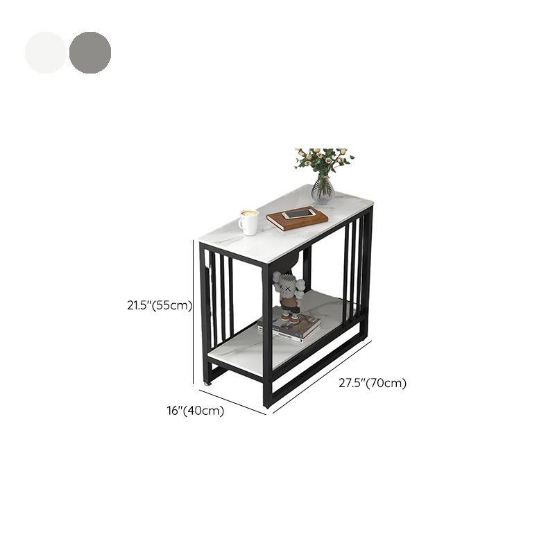 Contemporary Chairside Table Only with Light Gray Stone Top and 4 Legs, Rectangle/Square Shape with Shelf