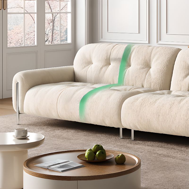 Contemporary Modern Solid Color Water Resistant Standard Sofa with Soft-pile Fabric in Off-White for 3