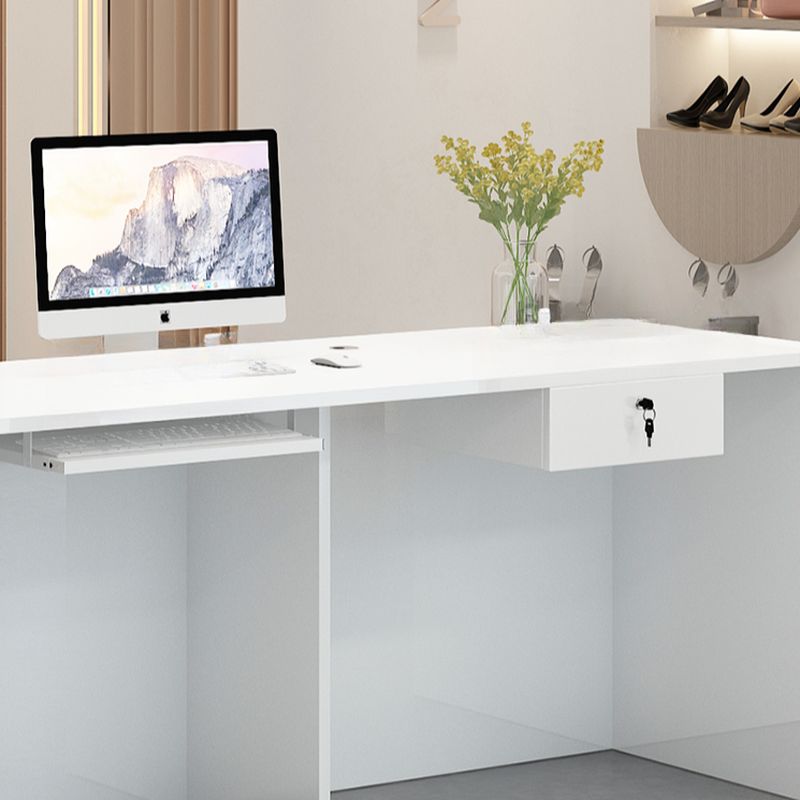 Lime Green/Natural Color/Beige Manufactured Wood Top Rectangle Reception Desk with Hutch, Keyboard Tray, Cable Management, and Filing Cabinet