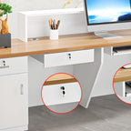 Reception Desk with 1 Cabinet, Hutch, Keyboard Tray, Cable Management, Filing Cabinet, Manufactured Wood Top, and 1 Drawer Pedestal