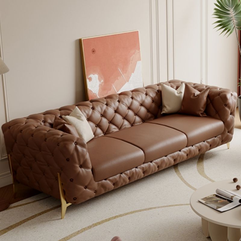 Drawing Room Standard Sofa in Midnight Black/Mocha/Coffee Pu Leather with Armrest and 4 Pillows