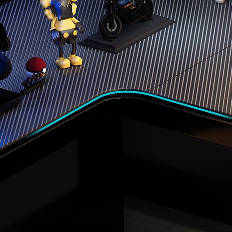 Minimalist L-Shape Auburn Gaming Computer Desk with Trestle Base, Independent Structure, and Wire Management in Manufactured Wood
