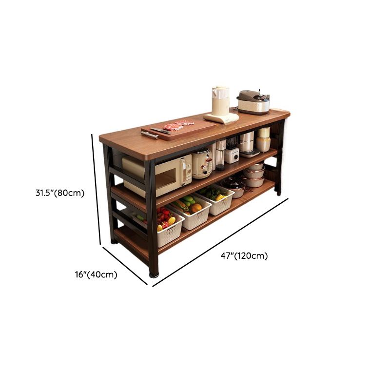 Modish Rectangle Kitchen Island with 3/2 Shelves, Manufactured Wood Countertop, Open Storage in Brown/Natural