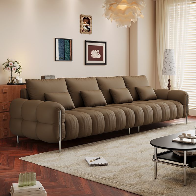 Drawing Room Standard Sofa in Light Gray/White/Light Brown with Armrest and 4 Pillows