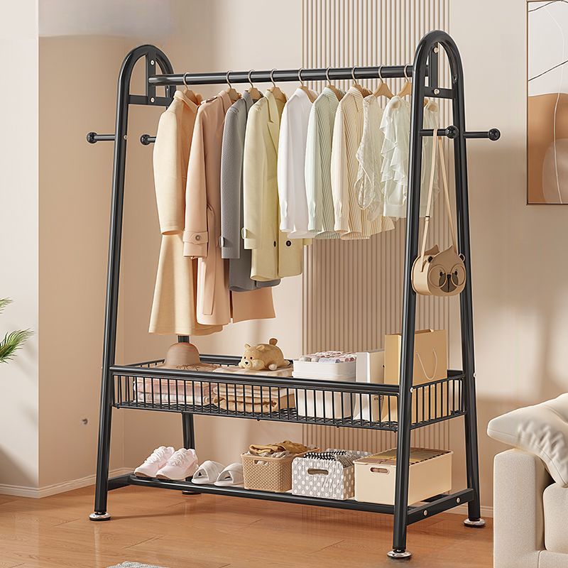 Contemporary/Art Deco Coat Rack with Receptacle Storage, 2 Shelves, Alloy Frame, Metal Hook, and Shoe Storage