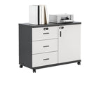 Scratch Resistant Manufactured Wood Supplies Cabinet with Roller Wheels, Shelves, Drawers, and Locking Door in 3-Wide/2-Wide Compartments