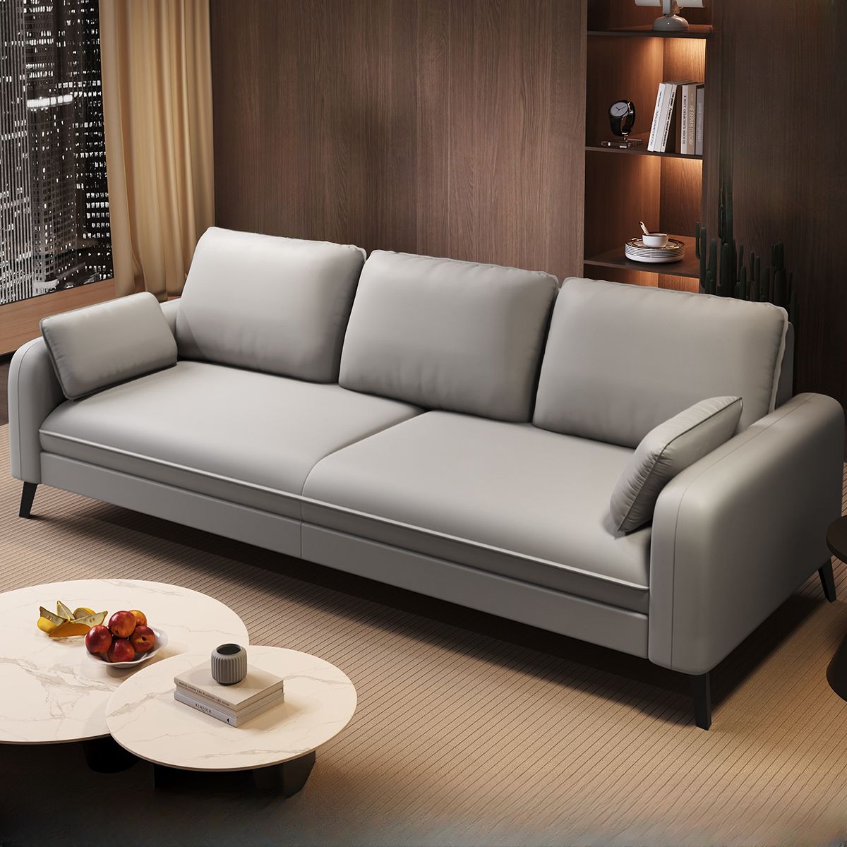 Trendy Solid Color Water Resistant Standard Sofa in Grey/Cerulean/Amber Color with Arm, Seats 3 with 2 Pillows