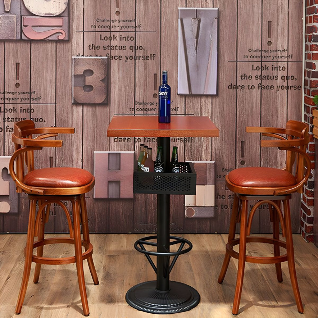 Industrial Solid Wood Bar Table Set 1/3/4/5 Pieces Counter Table with High Stools