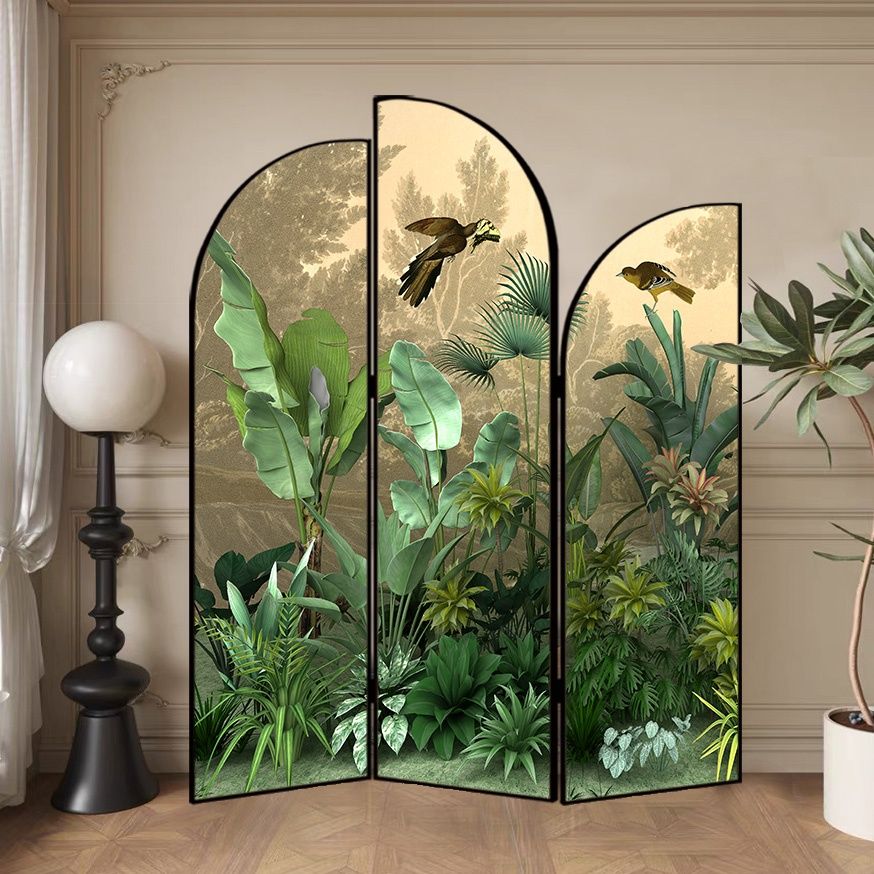 Screen Divider Minimalist Opaque Fold-up with Natural Wood Frame, 3 Panels, Double Sided Print, and Independent Design