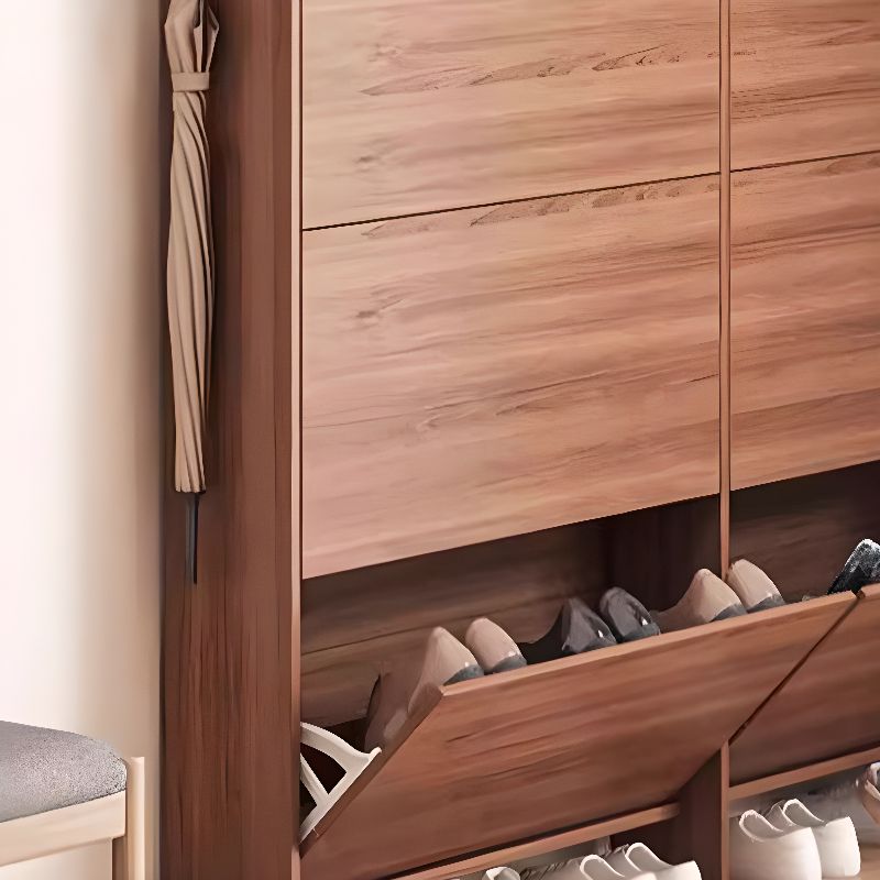 Engineered Wood 3 Tiers Entryway Shoe Storage with Shelf, Unattached Gate, Dustproof Cover, and Closed Back