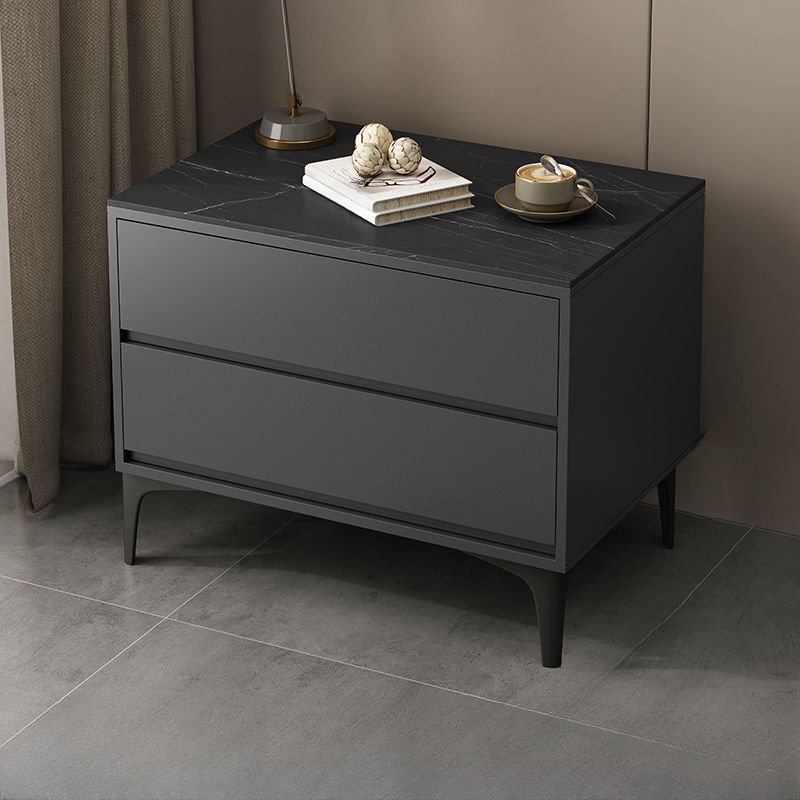 Modish Nightstand With Drawer Organization with 2 Drawers, Lumber/Stone Countertop, and Leg