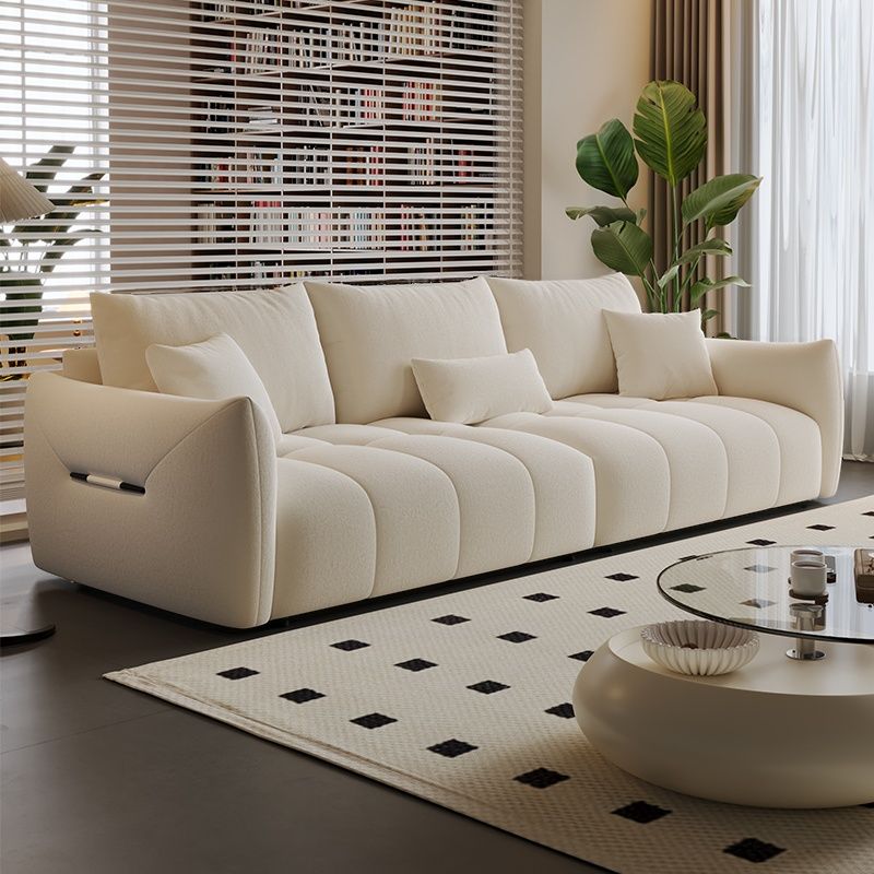 Modish Solid Color Scratch-durable Standard Sofa in Midnight Black/Mocha/Off-White, Seats 3 with 3 Pillows