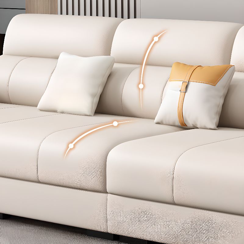 Contemporary Modern Solid Color Water Resistant Standard Sofa in White, 4-Seater with Receptacle Storage and 3 Pillows