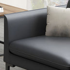 Glam Black Cushions Square Arm Genuine Leather Stationary Sofa