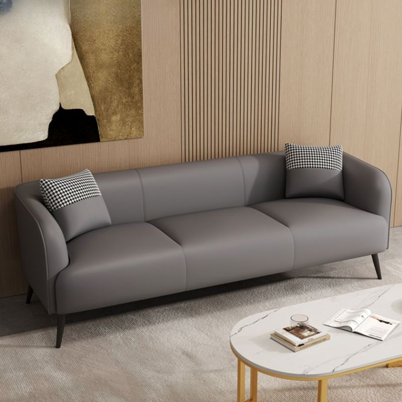 Modern Solid Color Scratch-defiant Standard Sofa in Grey/Dark Blue/Ivory, 3-seater with 2 Pillows