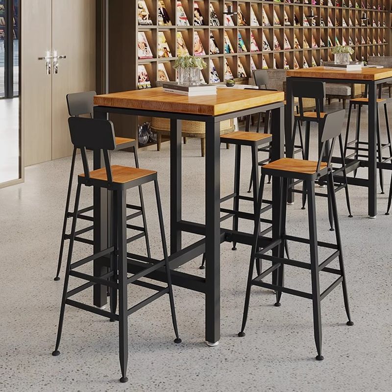 Trendy Rectangle/Square Pub Tables and Chairs for 8/Set for 6/Set for 4 with Footrest, Trestle Base, a Tabletop in Pine and Back for the Bar