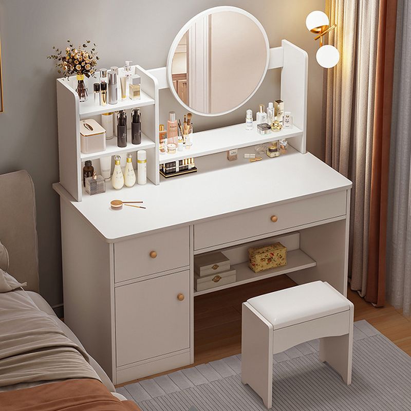 Standard Vanity Set with Grey/White Seating, 1 Drawer, Composite Wood Frame, Standing Mirror, Seat, and Door