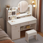 Standard Vanity Set with Grey/White Seating, 1 Drawer, Composite Wood Frame, Standing Mirror, Seat, and Door