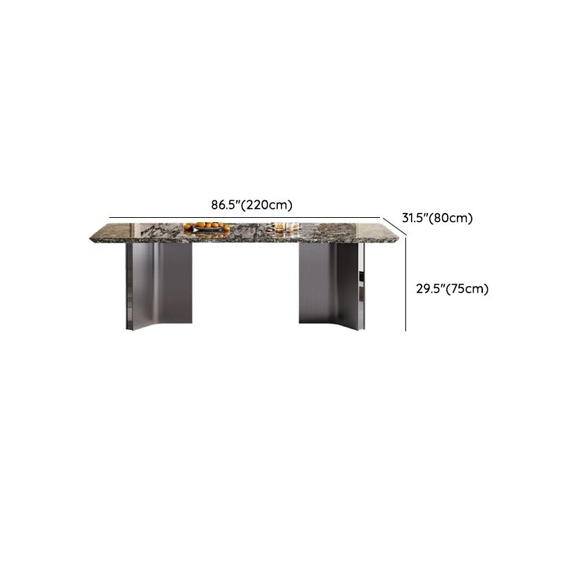 Casual Marble Dining Table with Fixed Table in Ink, Scratch-shielded for 6-person Seat/4 People/8 People, Marble Top Material Combination