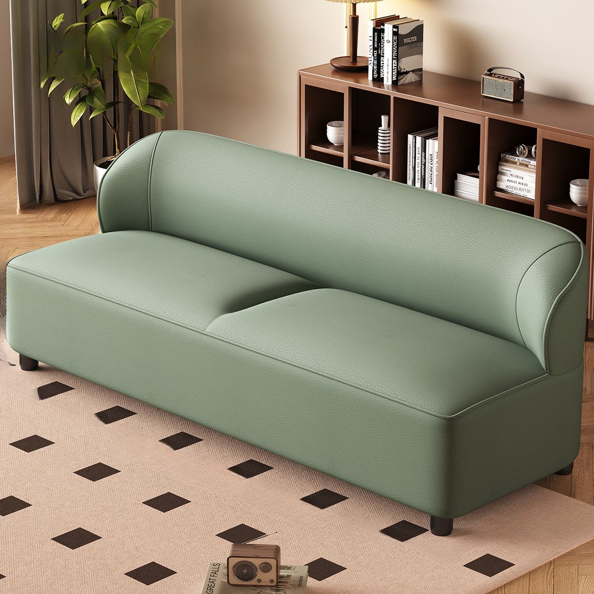 Trendy Solid Color Scratch-immune Loveseat in Synthetic Leather with Dark Gray/Light Green/Amber Color for 2 People