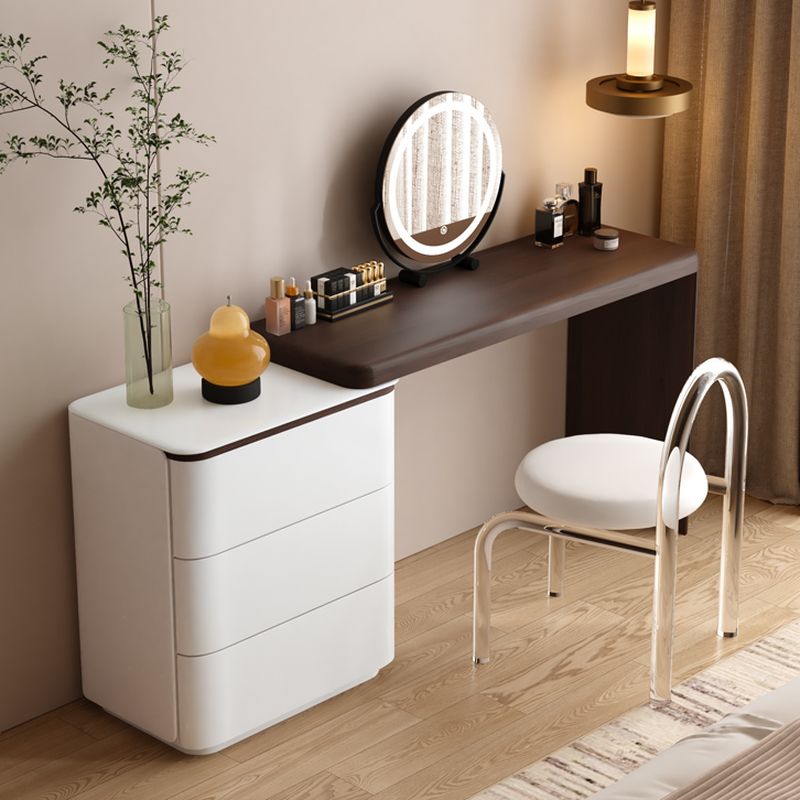 Modish Large Vanity Set with Reclaimed Wood Table Top, White Chair, and 6/3 Drawers