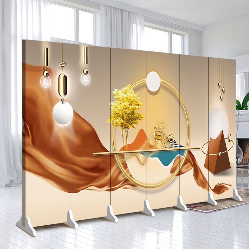 Indoor Opaque Collapsible Temporary Wall with Composite Wood Frame, 6 Panels, Double Sided Print, Independent