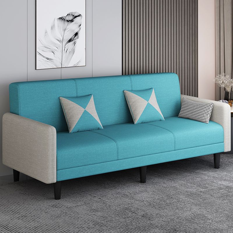 Convertible Sofa in Gray/Cerulean/Off-White with Armrest and 3 Pillows