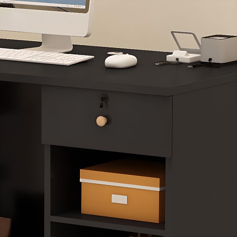 Rectangular Reception Desk with Locking Drawer, Cable Management, and Manufactured Wood Top