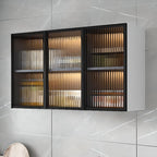 Glass Doors Solid Wood Wall Mount Display Stand with 2 Shelves for Small Kitchen in a Modish Style