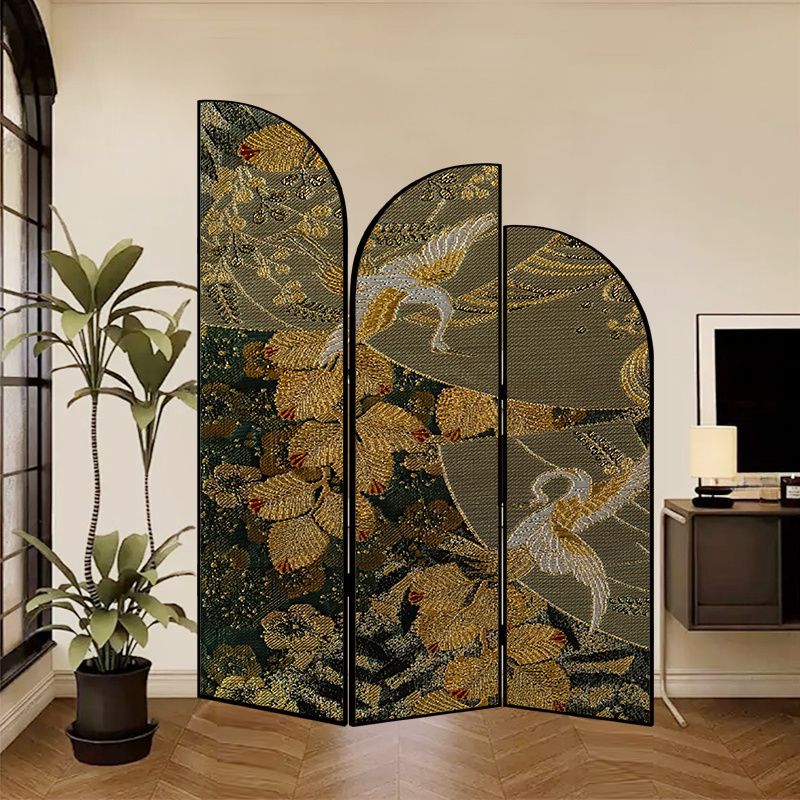 Indoor Opaque Folding Temporary Wall Panels with Natural Wood Frame, 3 Panels, Double Sided Print, Self-supporting