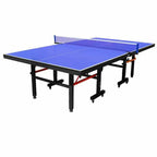 Indoor Ping Pong Table with Synthetic Laminate Top in Ink/Cerulean/Olive Green and Included Table Tennis Paddle