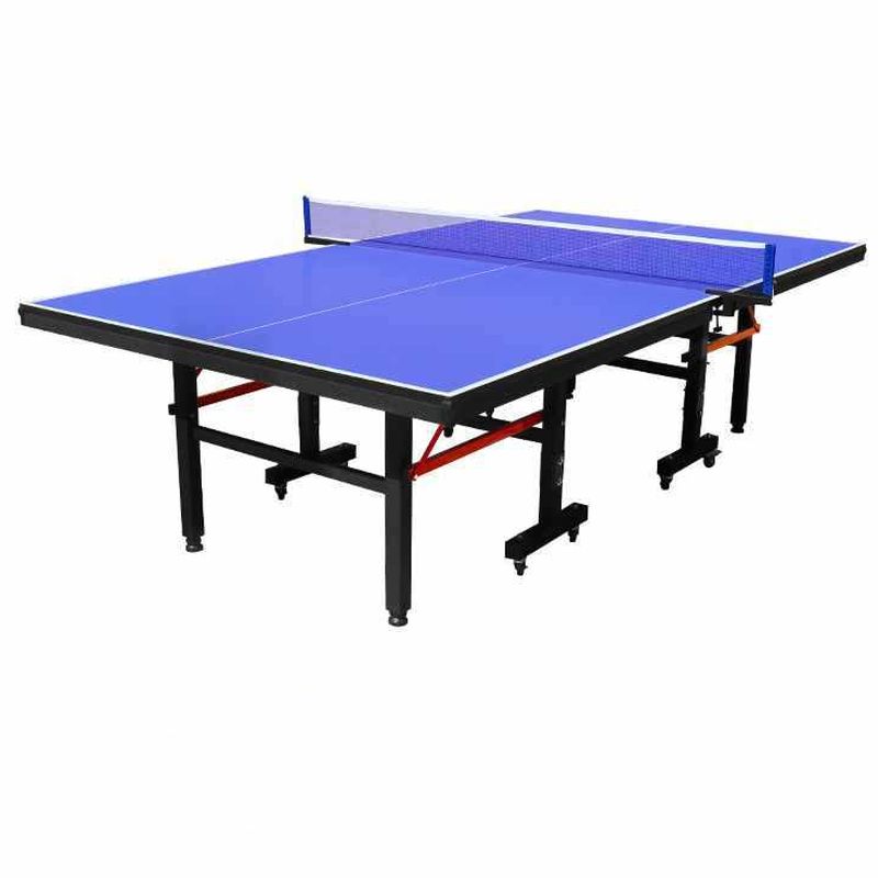 Indoor Ping Pong Table with Synthetic Laminate Top in Ink/Cerulean/Olive Green and Included Table Tennis Paddle
