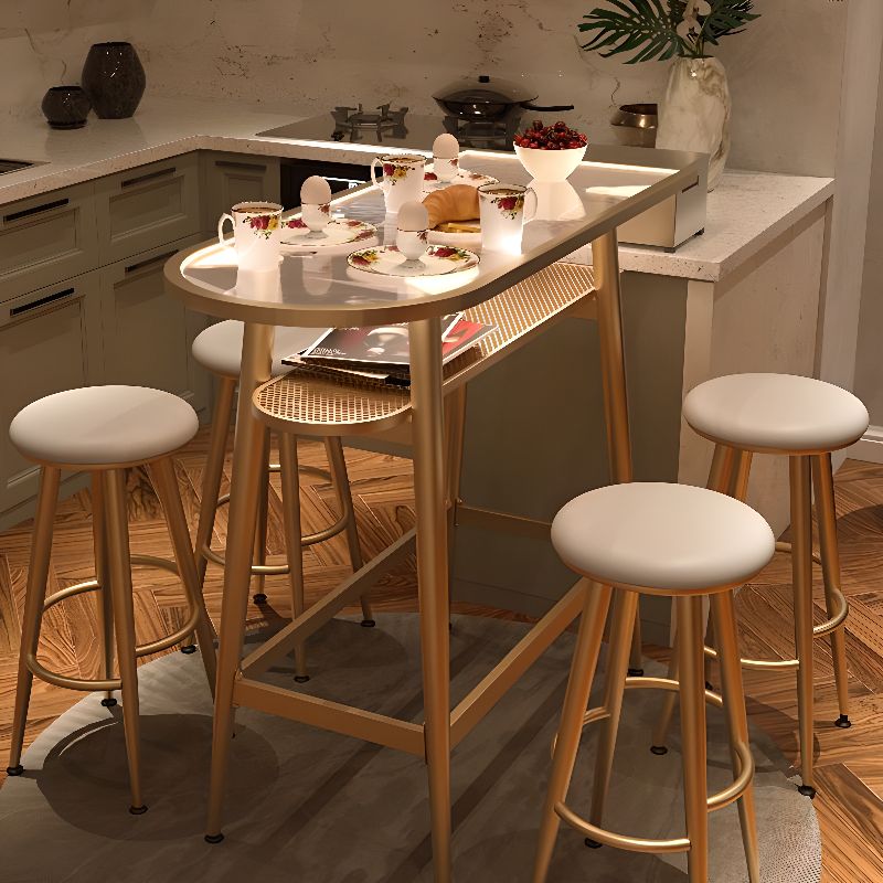 Luxurious Breakfast Bar Table with Tempered Glass Clear Asymmetrical Top and Foot Pedestal