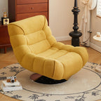 Art Deco Solid Color Side Chair with Sewn Pillow Back in Yellow/Olive/Light Brown, Rotatable and Reclining