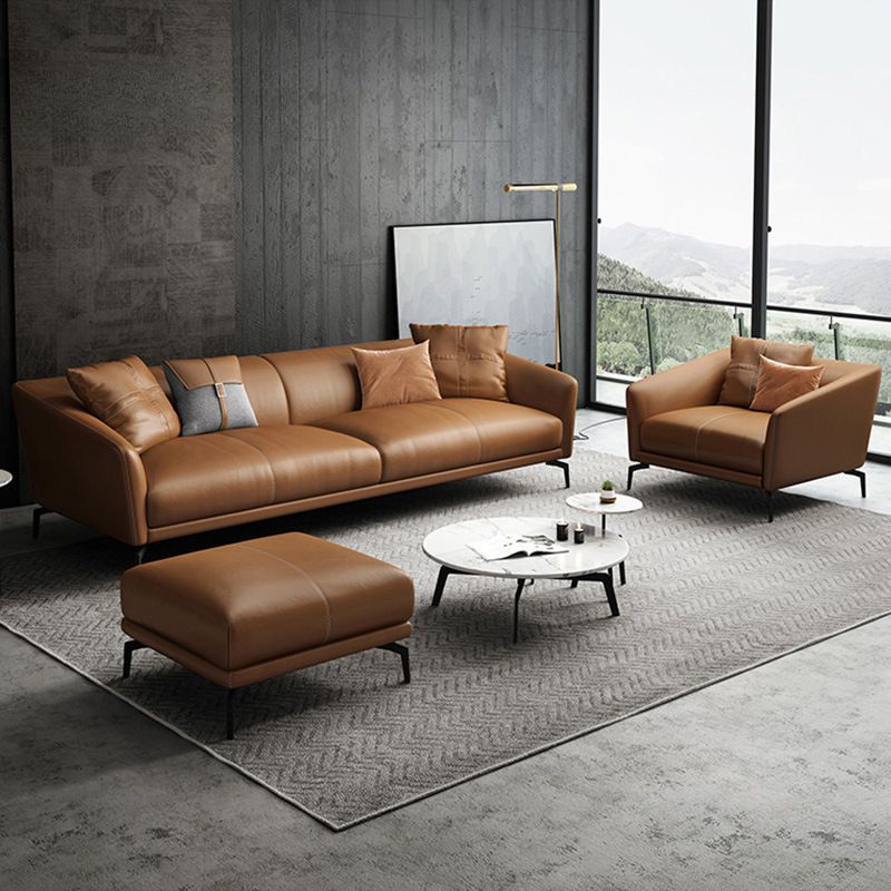 Contemporary Modern Solid Color Water Resistant Standard Sofa in Sepia, 4-Seater with Slipcover and 6 Pillows