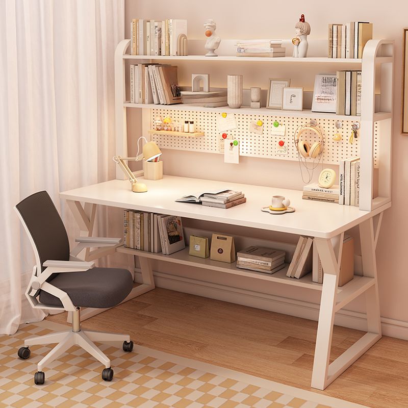 Writing Desk with Storage, Abrasion Resistance, Sleigh Base with Exterior Shelf in Ink/Chalk/Natural, Unattached Hutch Option