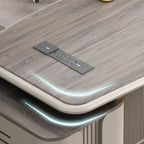 Moisture Resistant Desk with 4 Drawers and Cabinet, Featuring Dual Footing, 1 Exterior Shelf, Cable Management, Front Splash, and Cooling Hole
